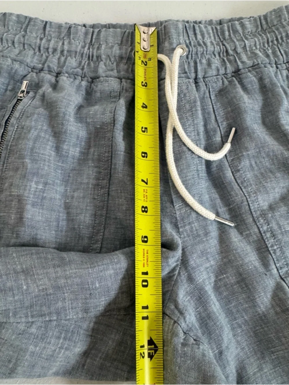 Athleta Cabo Linen Blue Textured Linen Jogger Pants Striped Drawstring Size 4